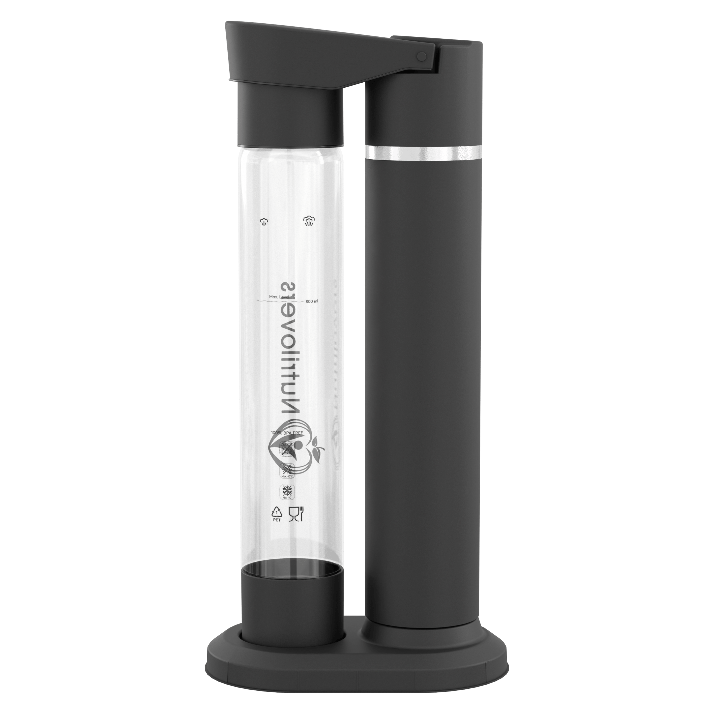 Nutrilovers Wassersprudler NUTRI-STREAM Wassersprudler Edelstahl Schwarz, BPA-frei, CO2-Schraubzylinder kompatibel, Individuelle Sprudelstärke WissenWasDrinIst