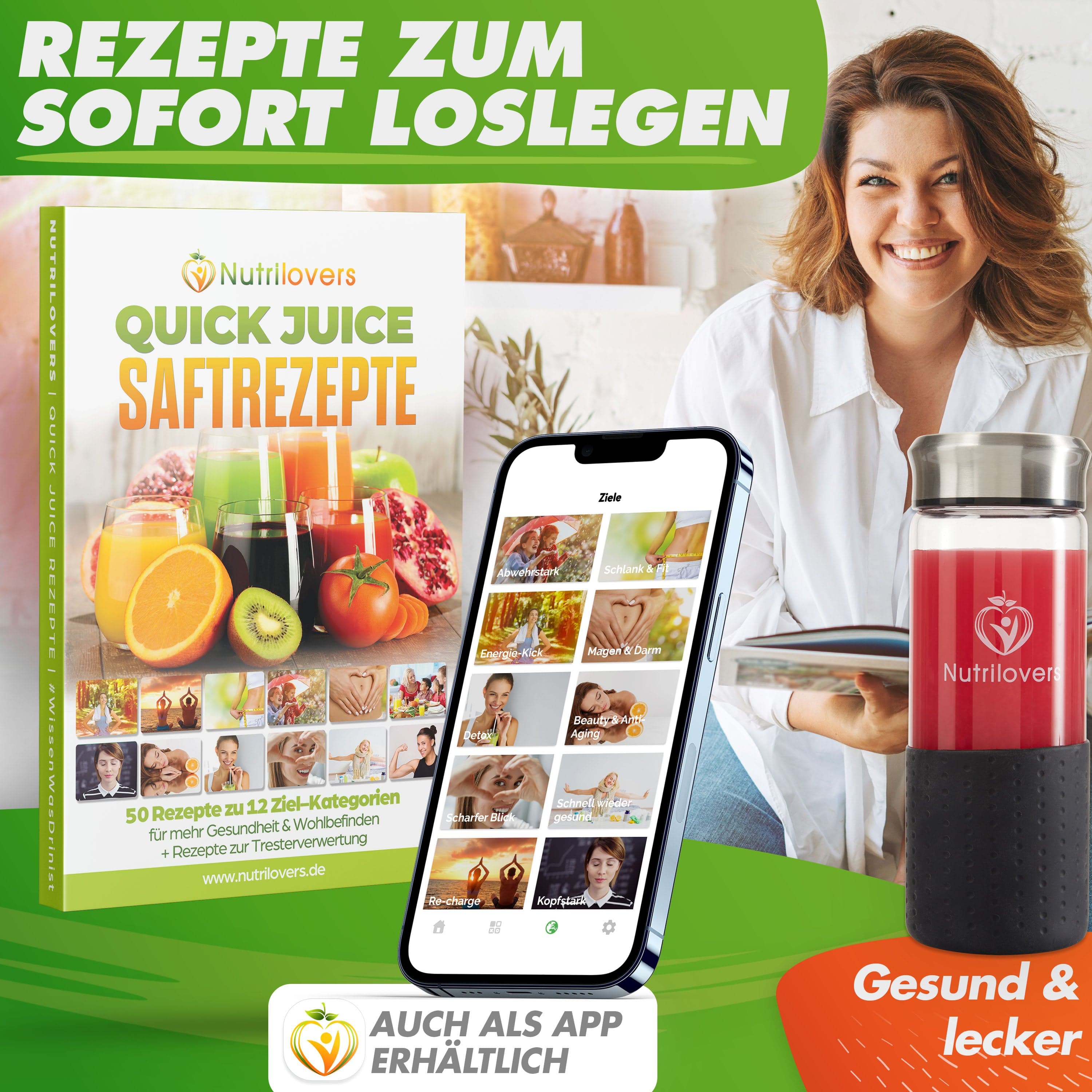 Nutrilovers Zentrifugalentsafter QUICK-JUICER MAX Zentrifugal-Entsafter mit externem Tresterfang + Zubehör WissenWasDrinIst