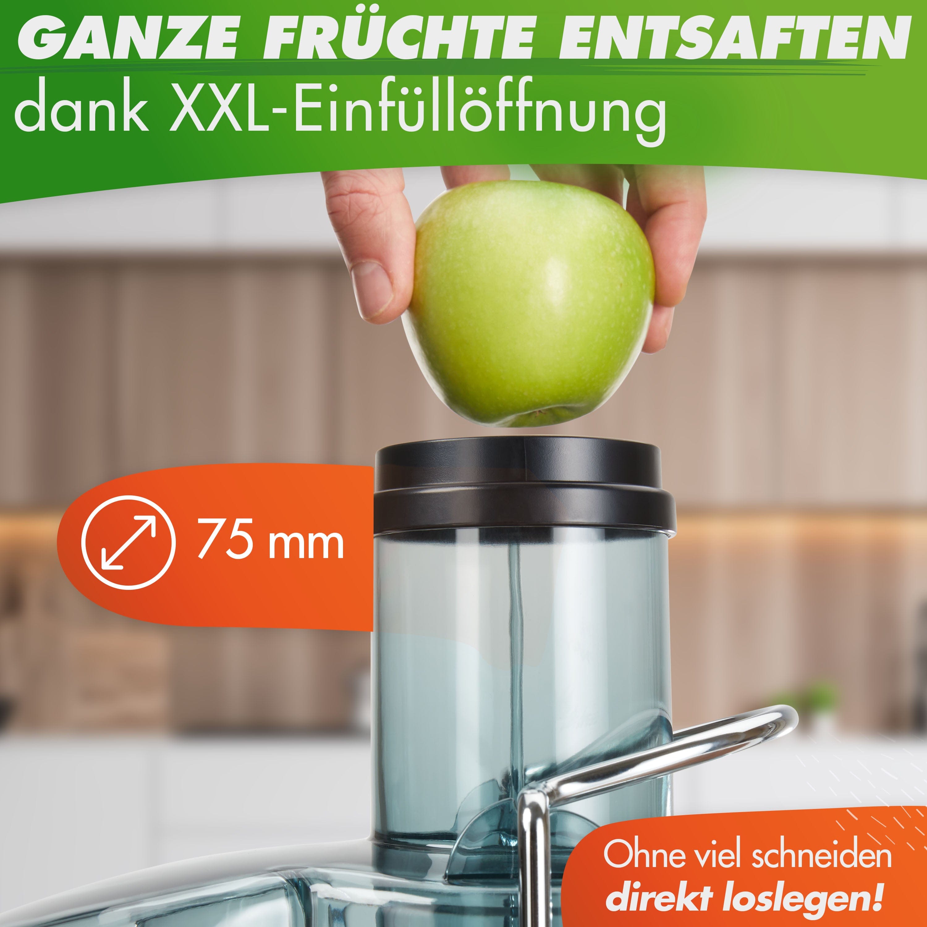 Nutrilovers Zentrifugalentsafter QUICK-JUICER MAX Zentrifugal-Entsafter mit externem Tresterfang + Zubehör WissenWasDrinIst