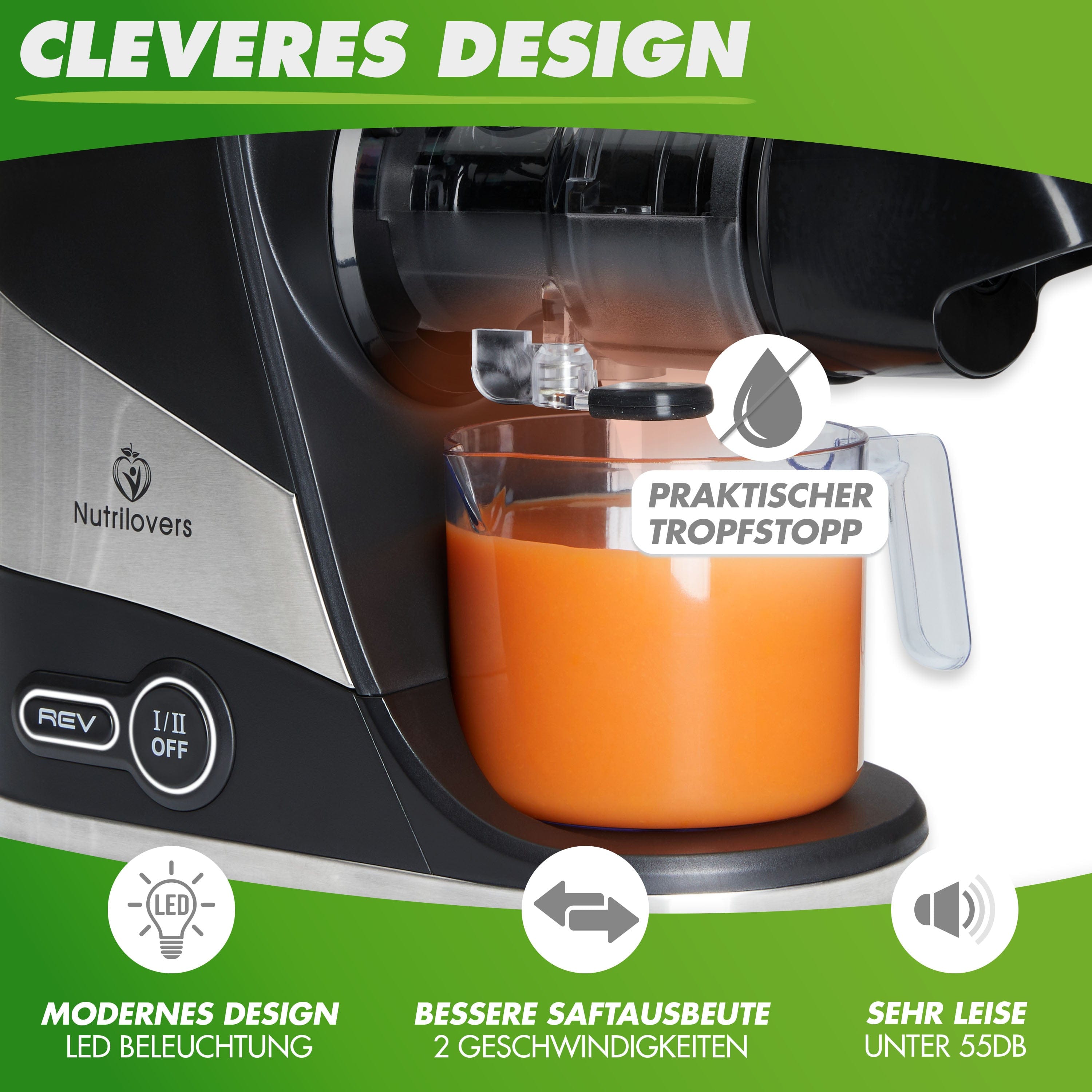 Nutrilovers MINI-PRESS (B) Slow Juicer - Besonders Kompakt & Platzsparend | elektrischer Entsafter Obst & Gemüse | 100% BPA frei