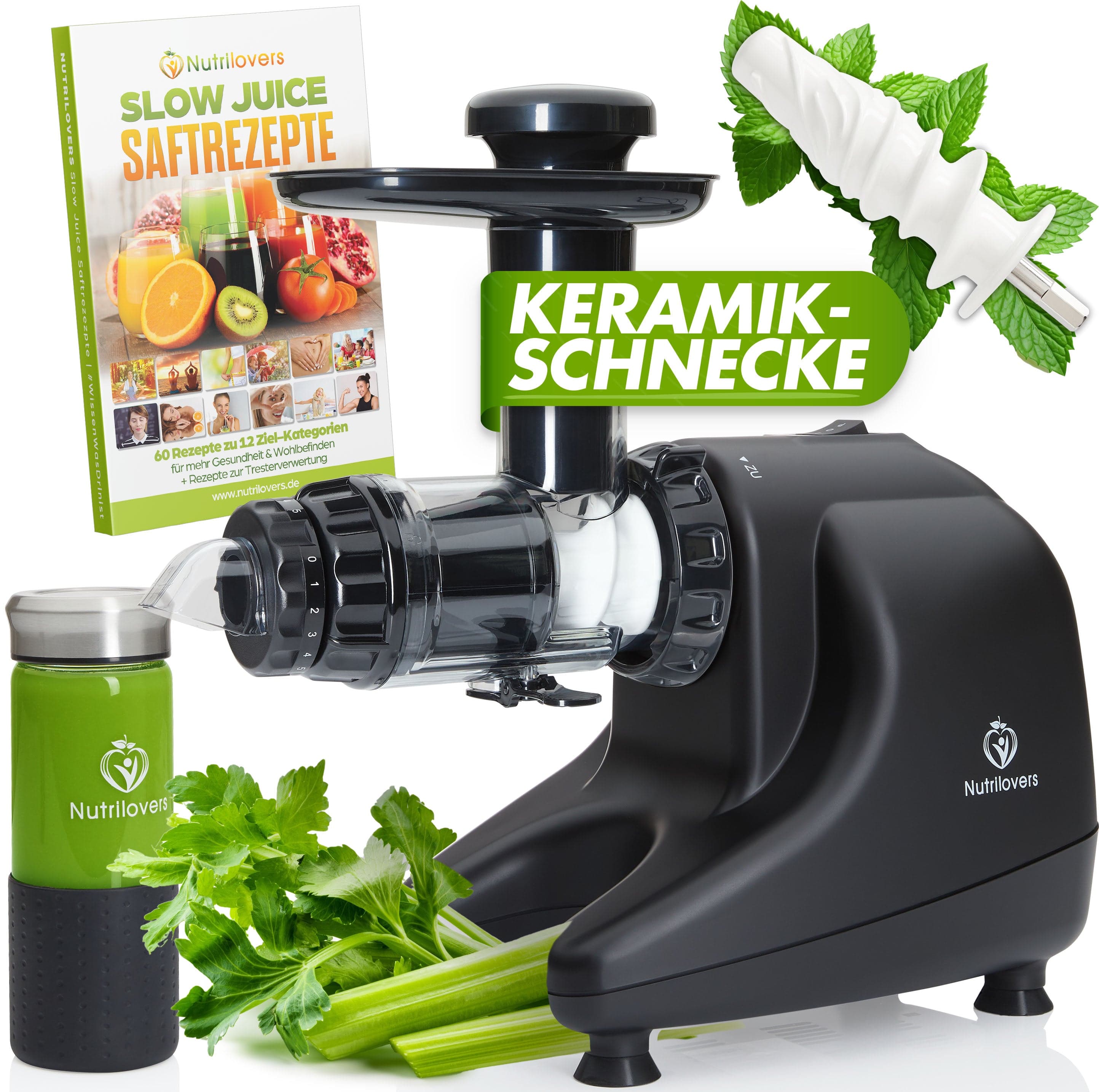 Nutrilovers MULTI-PRESS KERAMIK (B) Profi Slow Juicer mit echter Keramik Presschnecke | BPA-frei