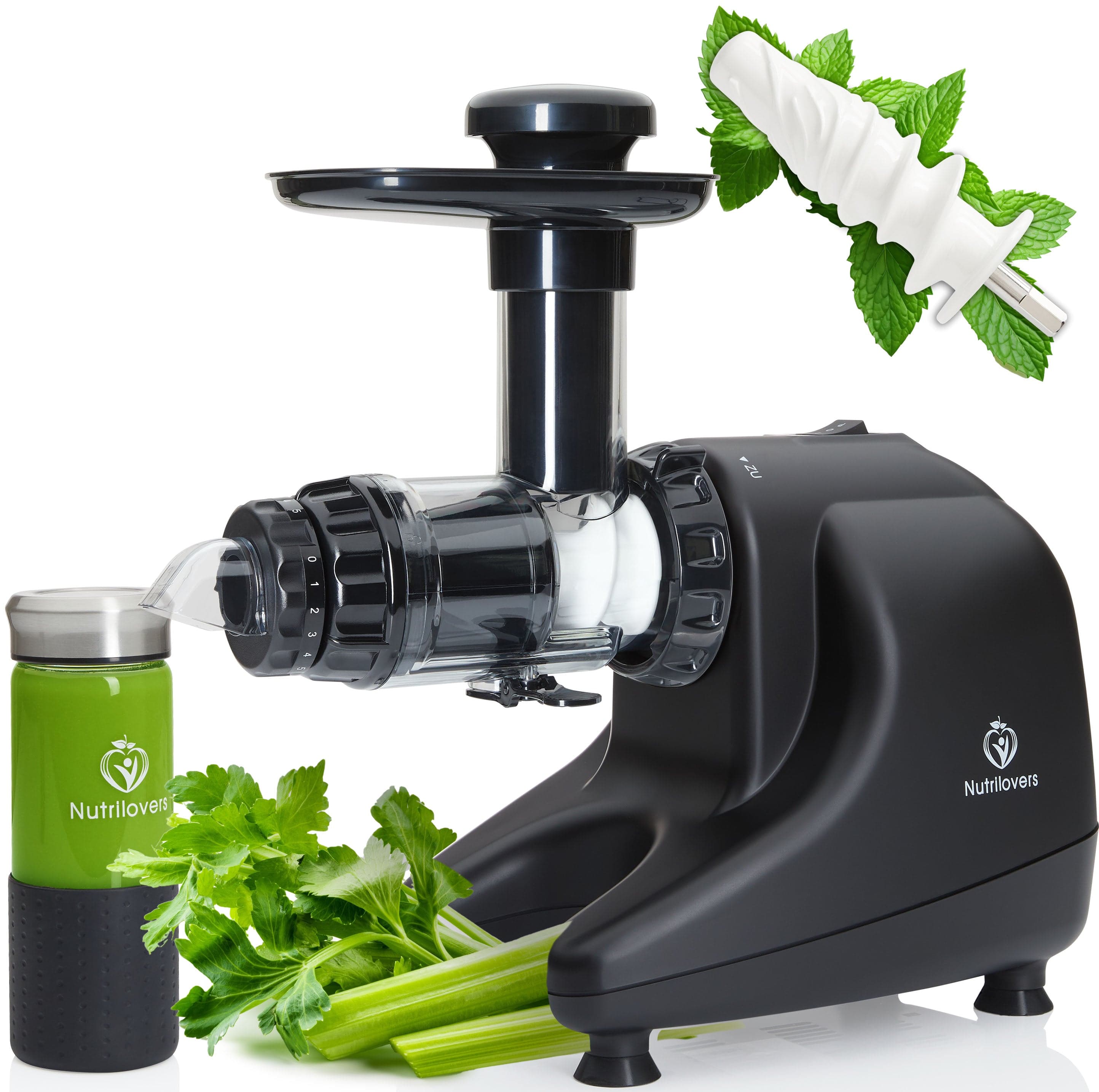 Nutrilovers MULTI-PRESS KERAMIK (B) Profi Slow Juicer mit echter Keramik Presschnecke | BPA-frei Schwarz / Keramik
