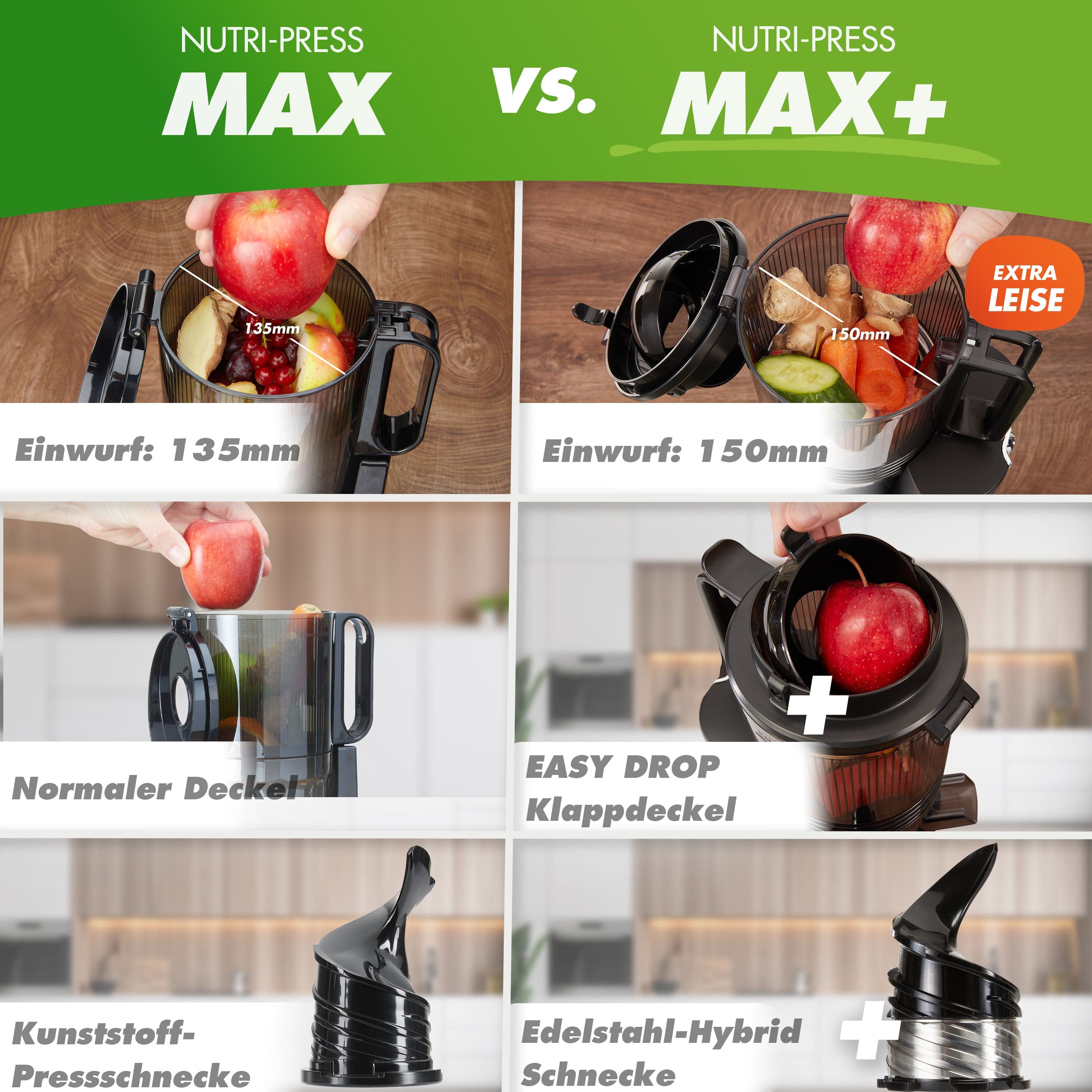 Nutrilovers Slow Juicer NUTRI-PRESS MAX+ (B) Ganze Früchte entsaften - 150mm