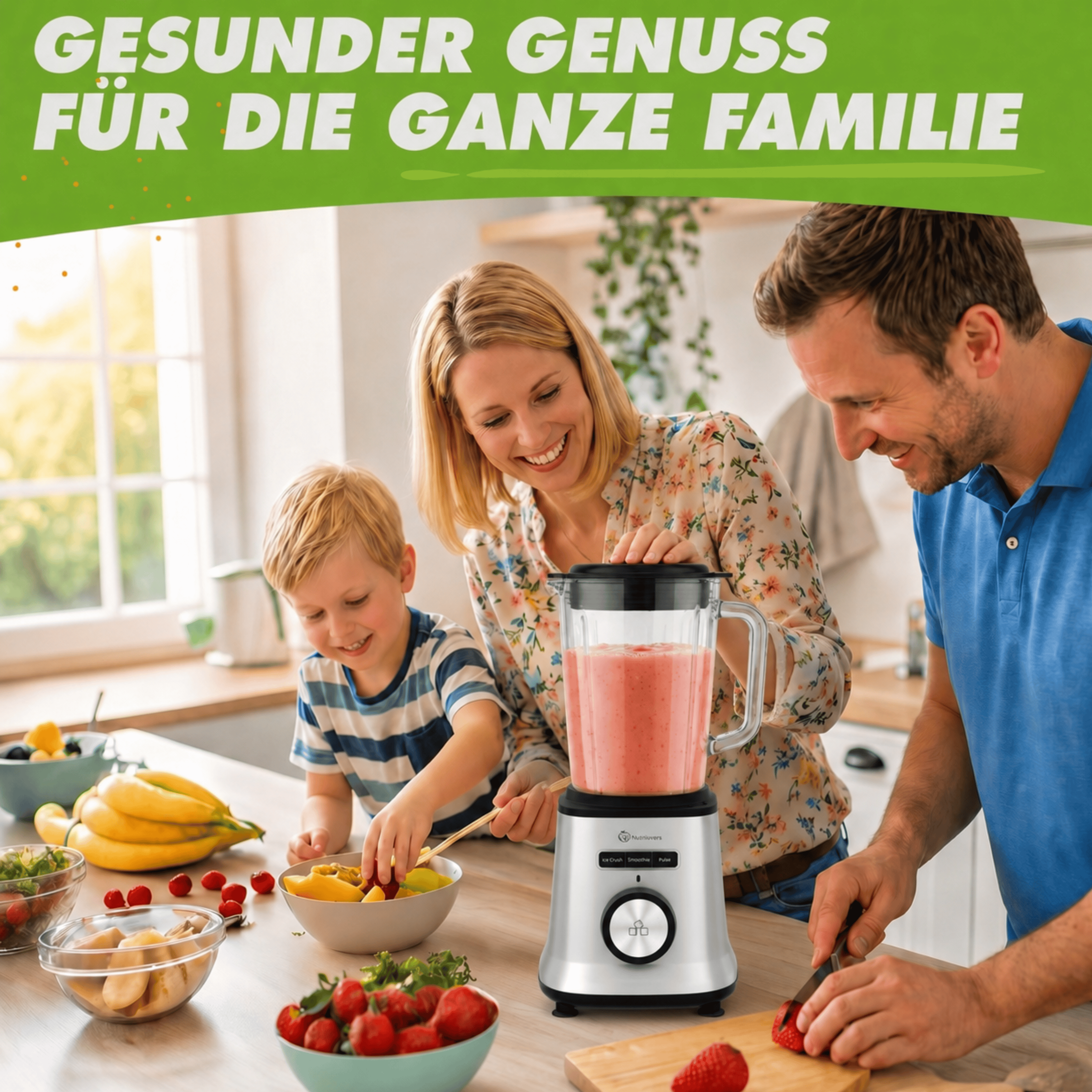 Nutrilovers Standmixer Glas NUTRI-BLENDER GLAS+ Hochleistungsmixer mit Glasbehälter 1800W Edelstahl (Silber)