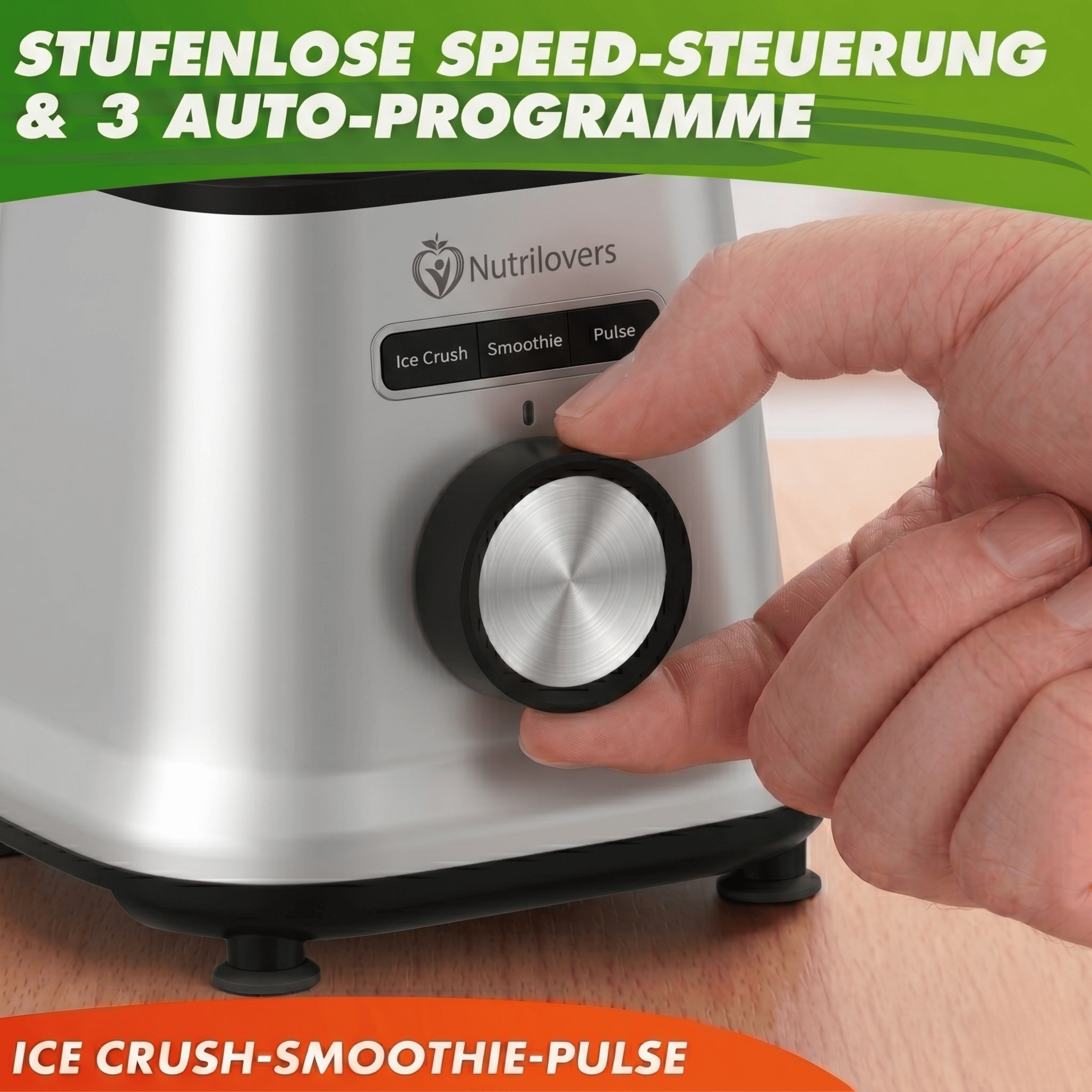 Nutrilovers Standmixer Glas NUTRI-BLENDER GLAS+ Hochleistungsmixer mit Glasbehälter 1800W Edelstahl (Silber)