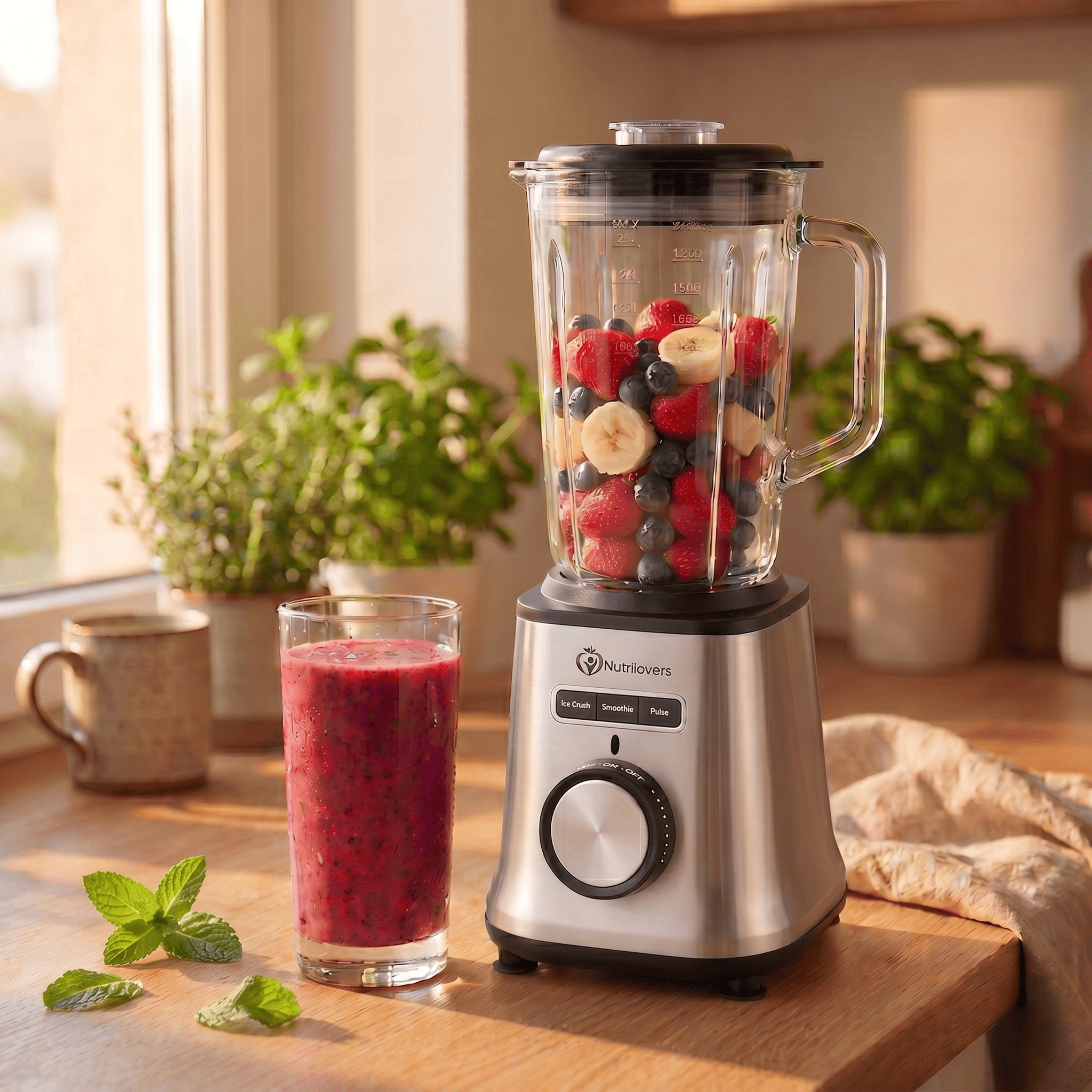 Nutrilovers Standmixer Glas NUTRI-BLENDER GLAS+ Hochleistungsmixer mit Glasbehälter 1800W Edelstahl (Silber)
