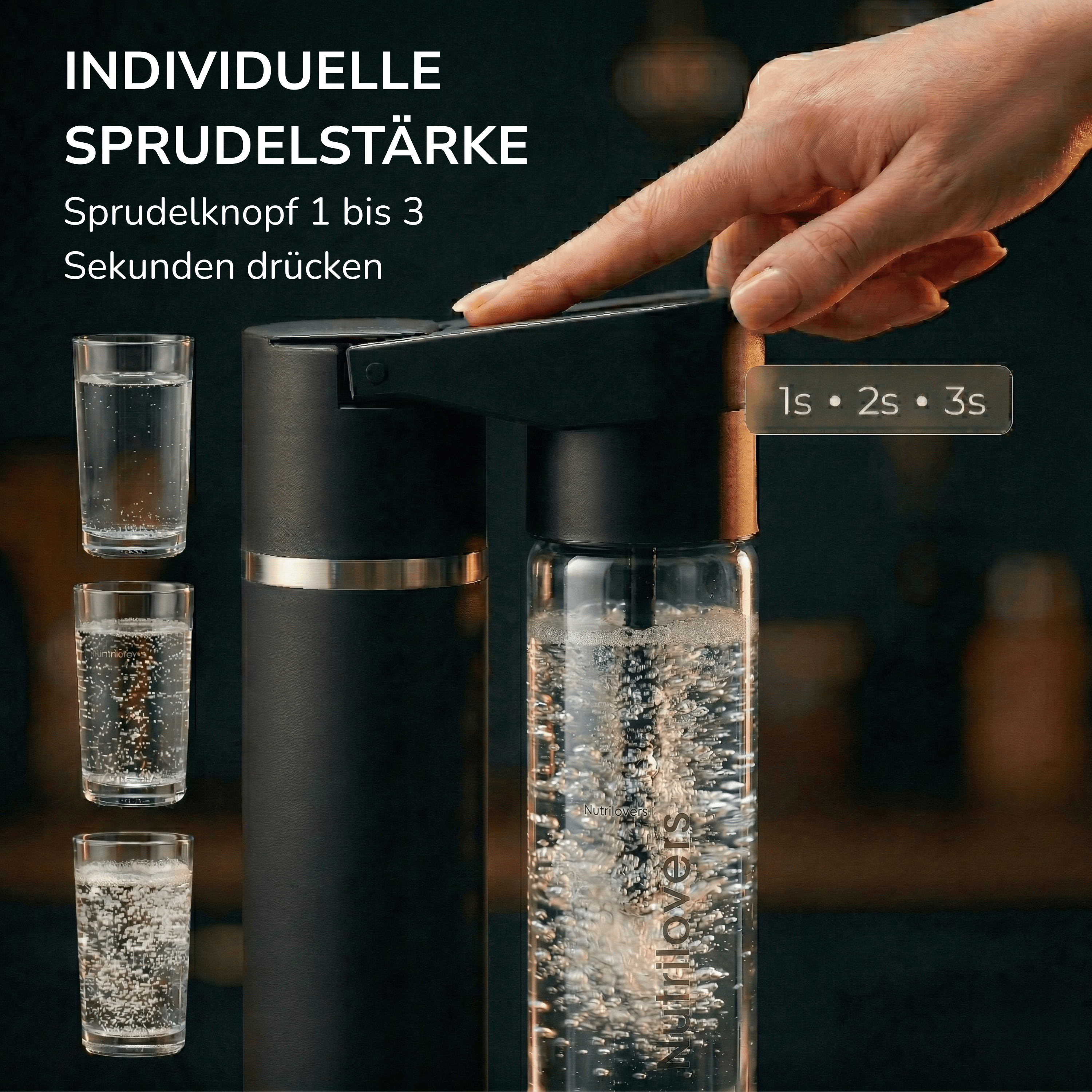 Nutrilovers Wassersprudler NUTRI-STREAM (B) | Soda Maker Edelstahl Schwarz, BPA-frei