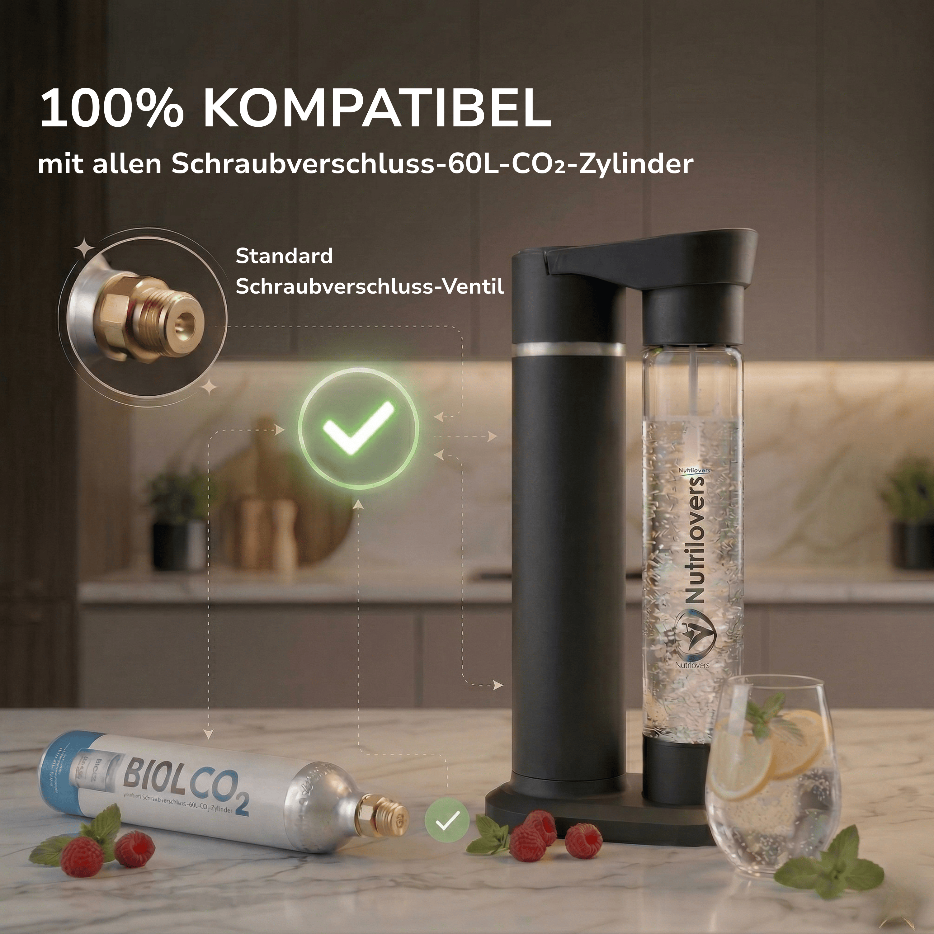 Nutrilovers Wassersprudler NUTRI-STREAM (B) | Soda Maker Edelstahl Schwarz, BPA-frei