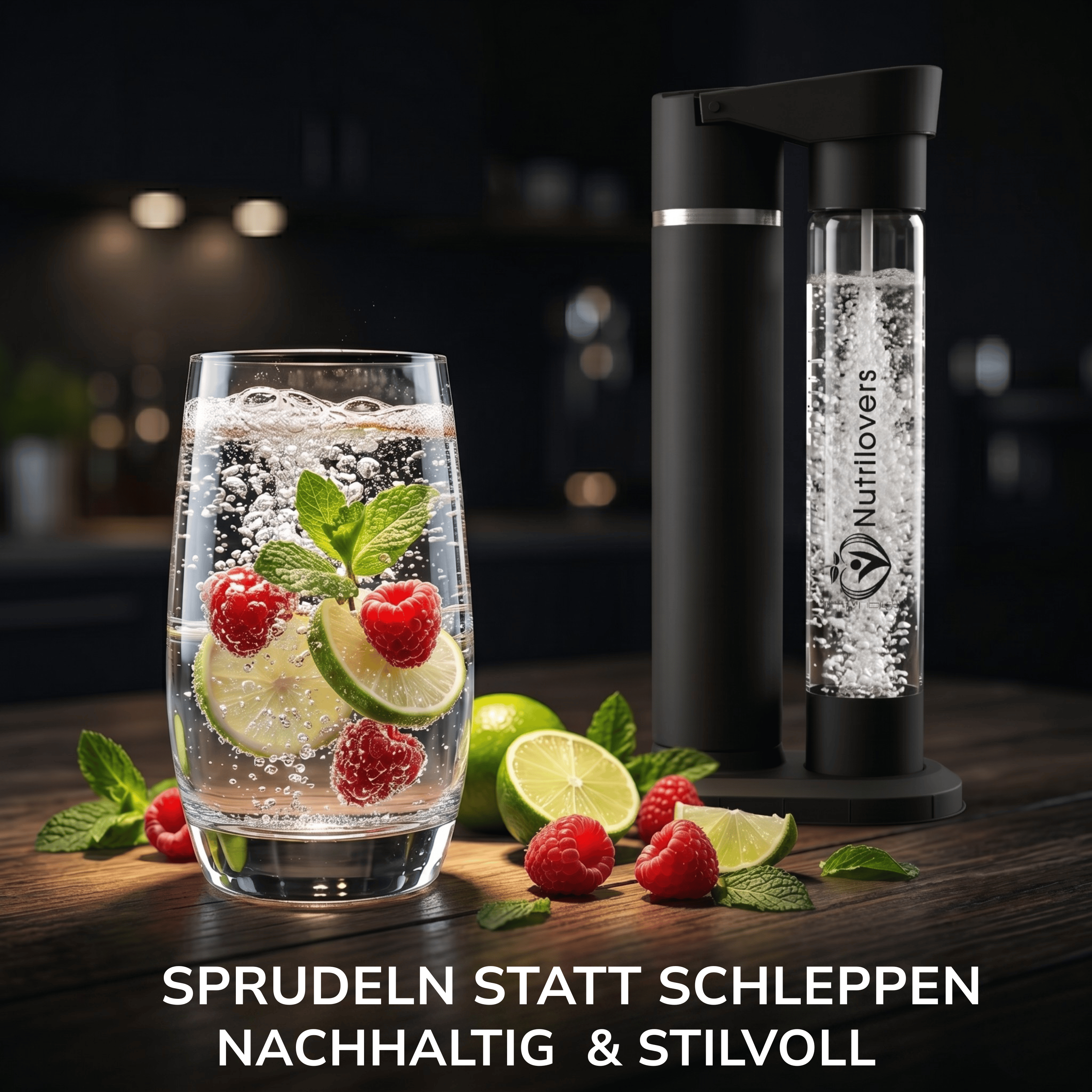 Nutrilovers Wassersprudler NUTRI-STREAM (B) | Soda Maker Edelstahl Schwarz, BPA-frei