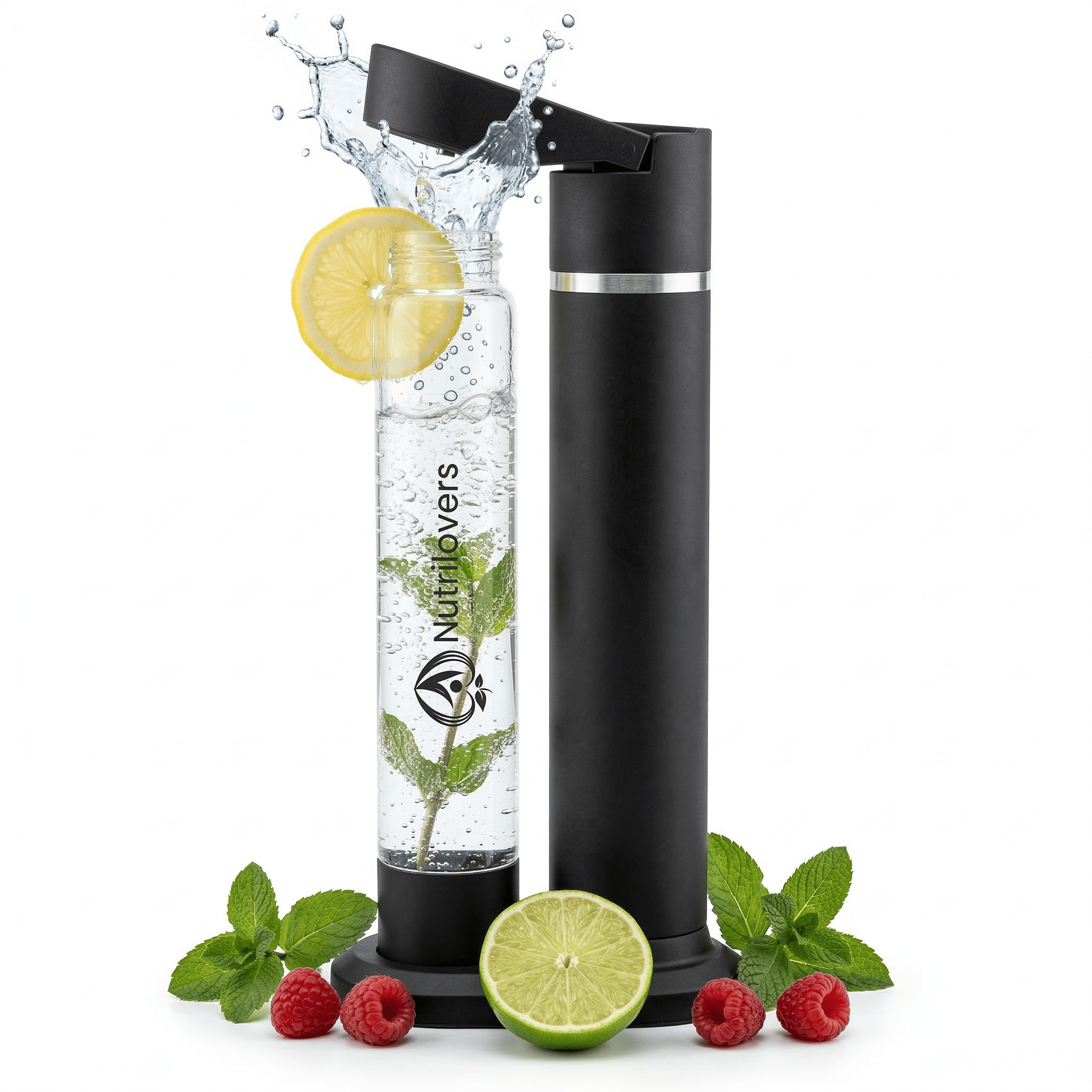 Nutrilovers Wassersprudler NUTRI-STREAM (B) | Soda Maker Edelstahl Schwarz, BPA-frei