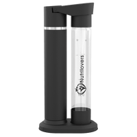 Wassersprudler Schwarze Wasserflasche mit transparentem Zylinder und Nutrilovers-Logo, aus hochwertigem Material.