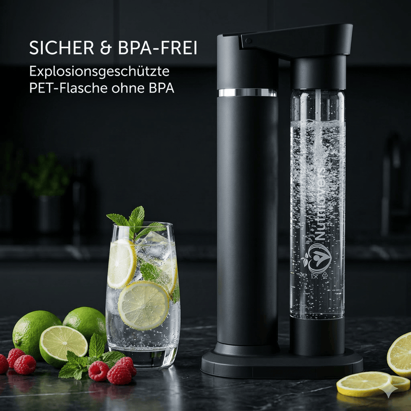 Nutrilovers Wassersprudler NUTRI-STREAM Soda Maker Edelstahl Schwarz, BPA-frei