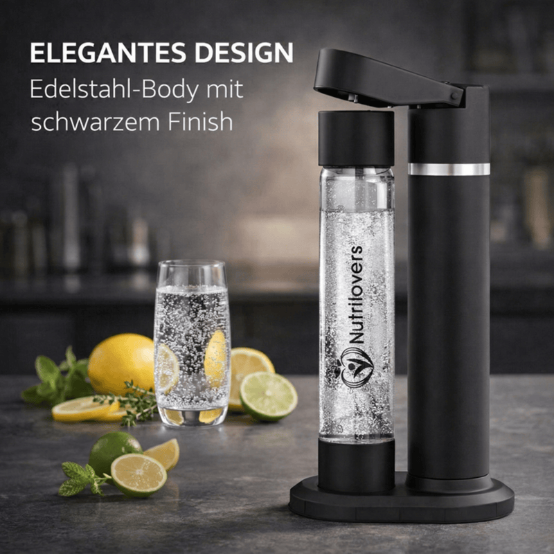 Nutrilovers Wassersprudler NUTRI-STREAM Soda Maker Edelstahl Schwarz, BPA-frei