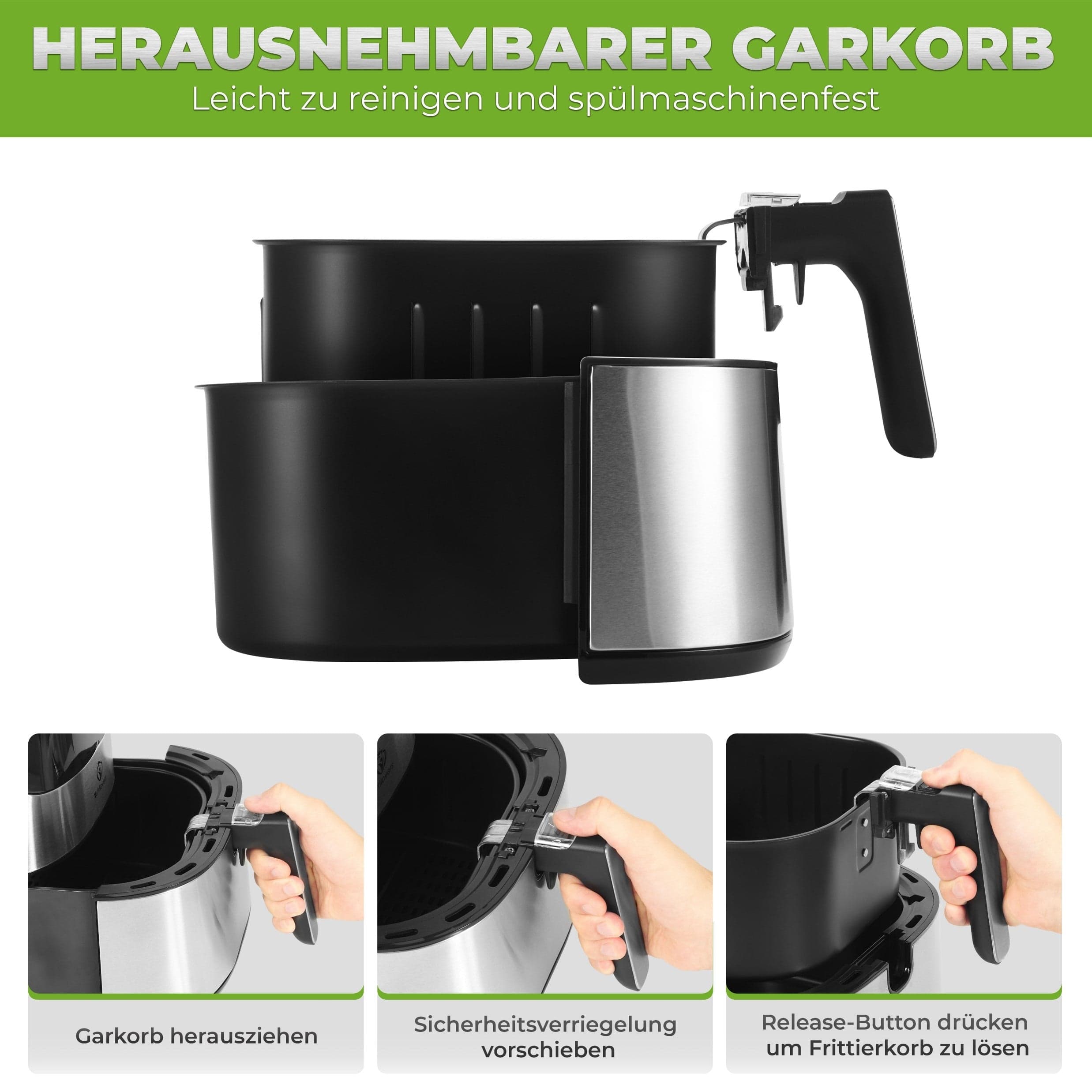 Nutrilovers NUTRI-FRYER (B) EDELSTAHL Heißluftfritteuse XXL 2000W 5.0L