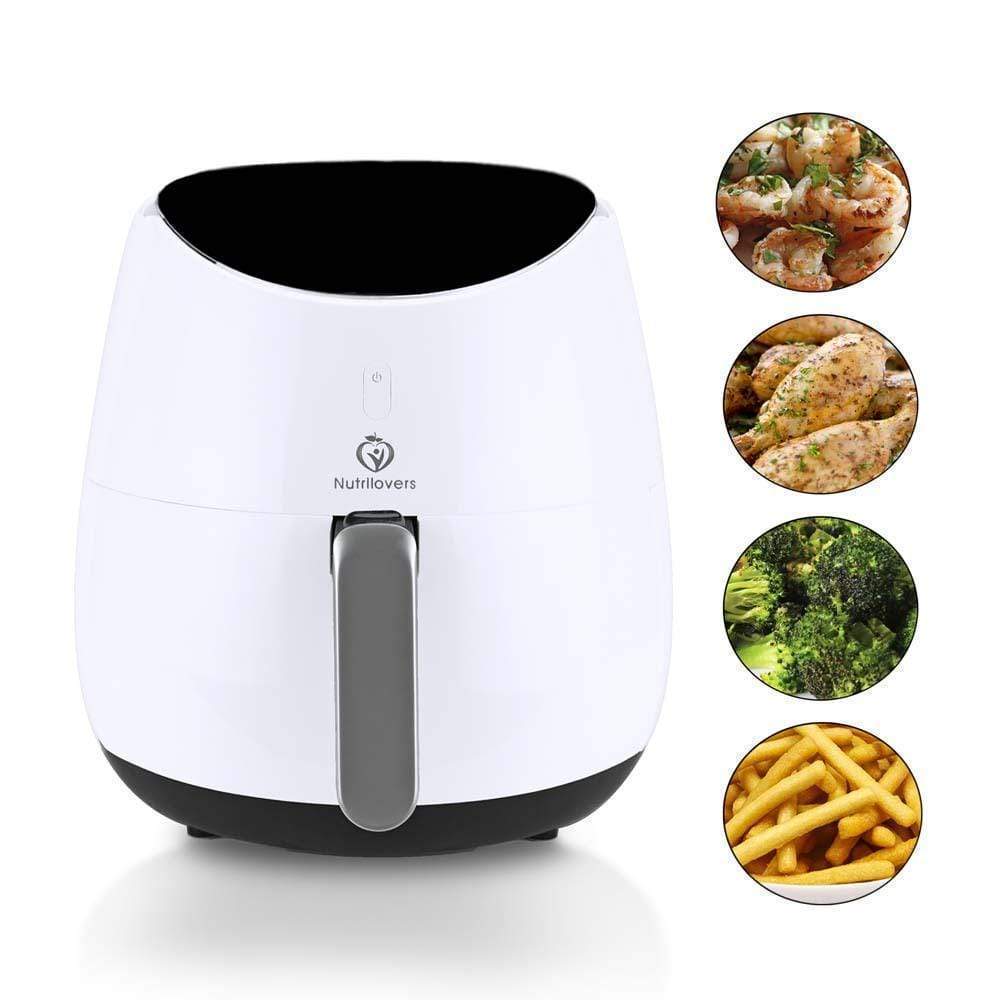 Nutrilovers Heissluftfritteuse NUTRI-FRYER - WHITE - Heißluftfritteuse XXL 2000W 5.0 L mit Filter (B) WissenWasDrinIst