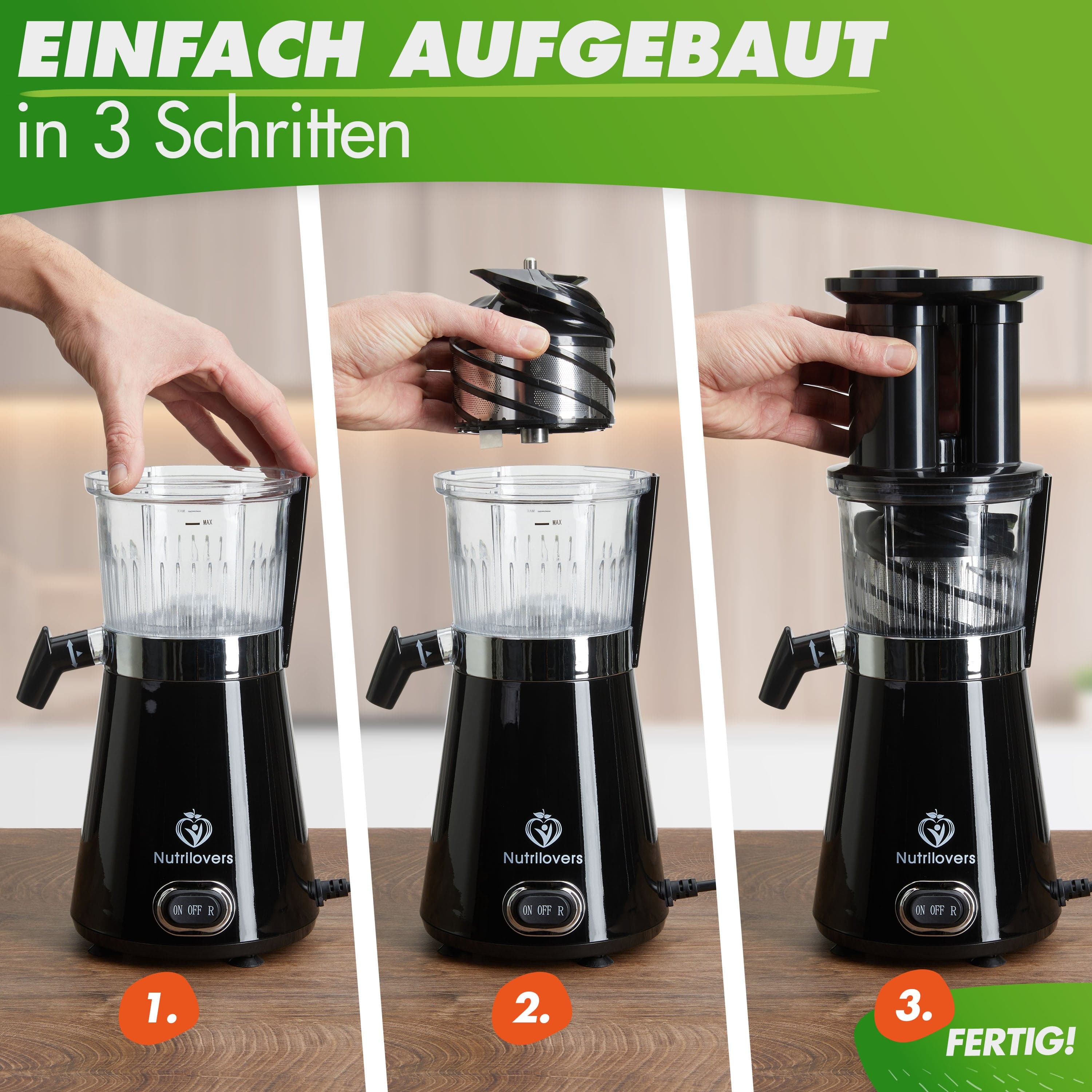 Nutrilovers Slow Juicer BLACK PEPPER NUTRI-PRESS Slow Juicer für Einsteiger | BPA-Frei (Black Pepper) kuechengeraete haushaltsgeraete WissenWasDrinIst