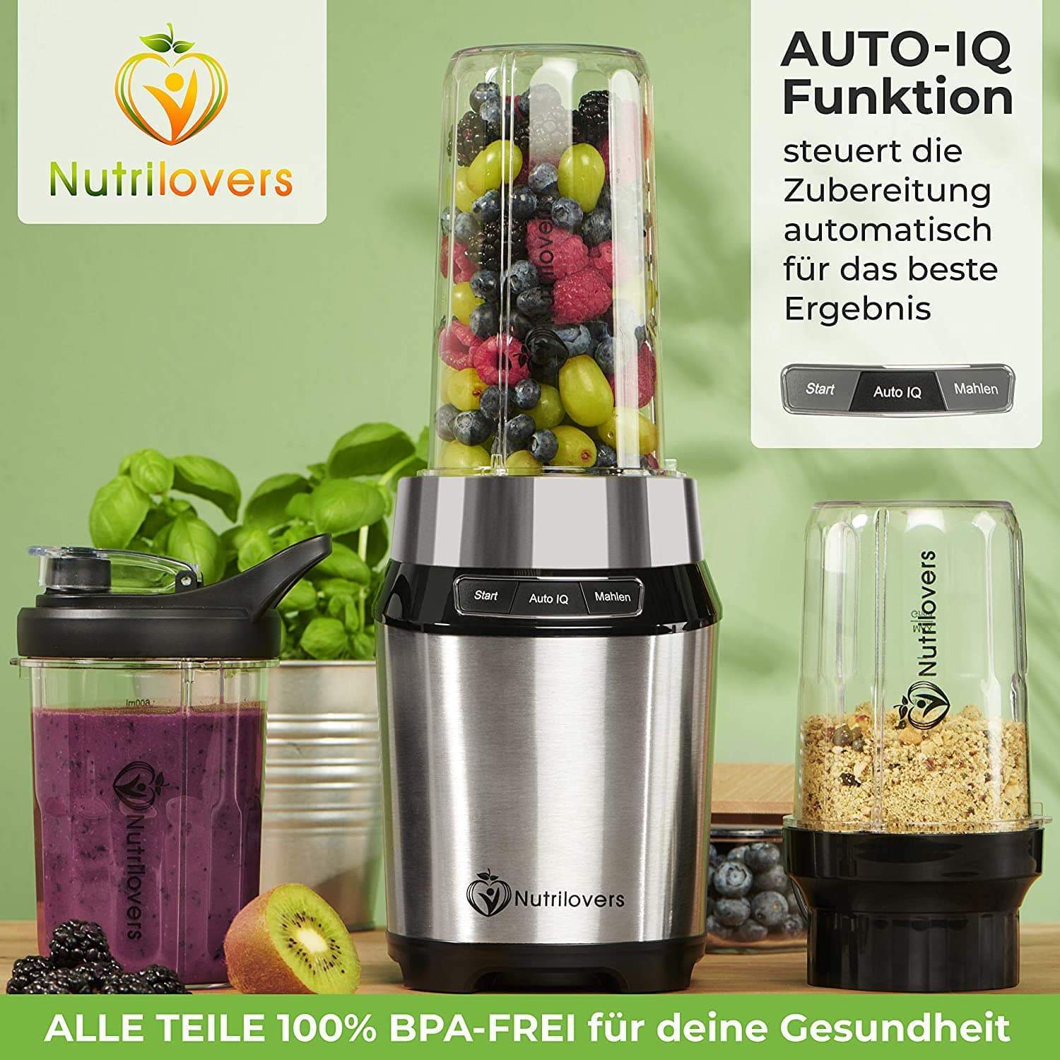 Nutrilovers Smoothie Maker NUTRI-BLENDER (B) Standmixer “Mix & Go” | 100% BPA-FREI WissenWasDrinIst