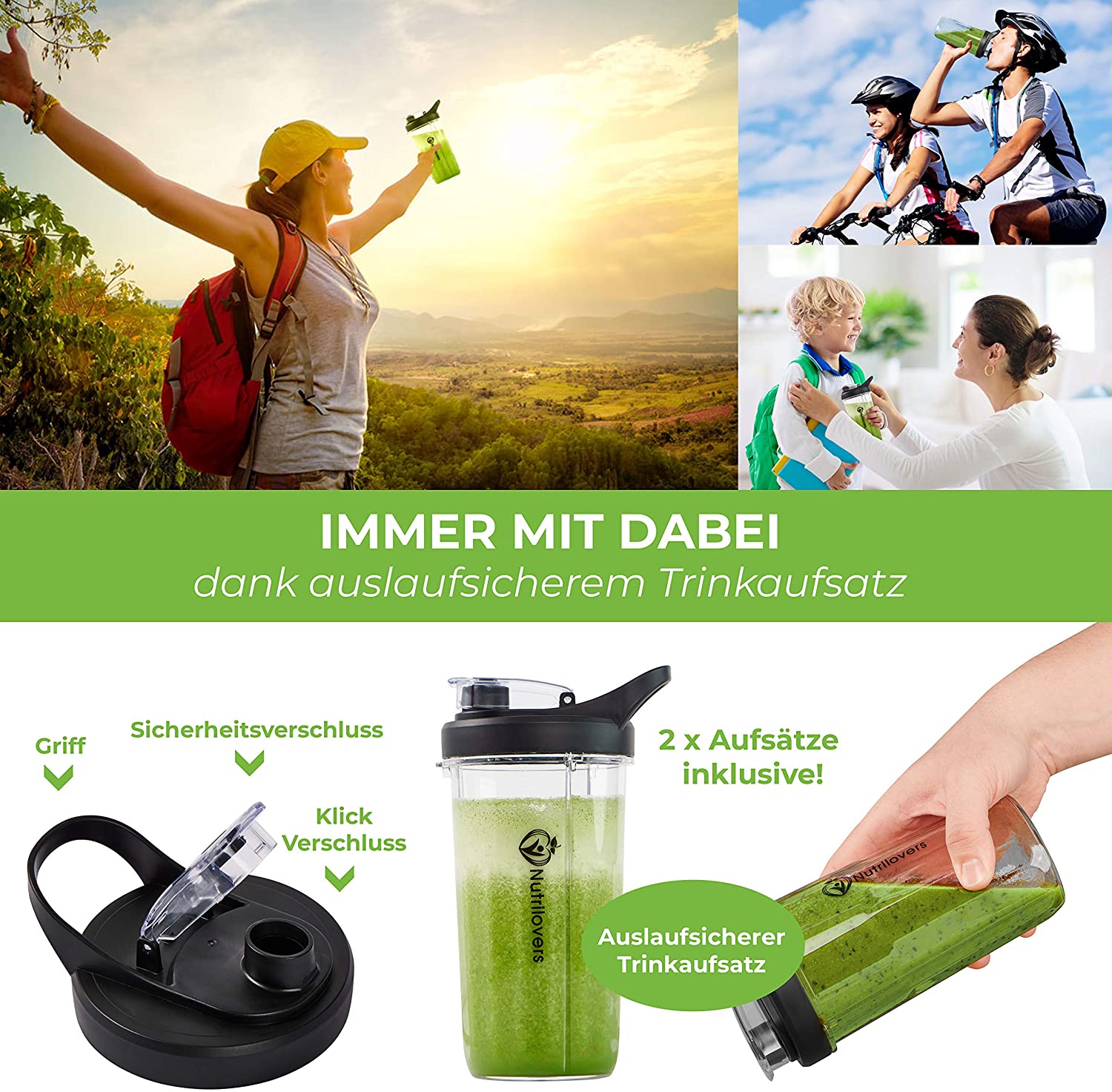 Nutrilovers Smoothie Maker NUTRI-BLENDER (B) Standmixer “Mix & Go” | 100% BPA-FREI WissenWasDrinIst