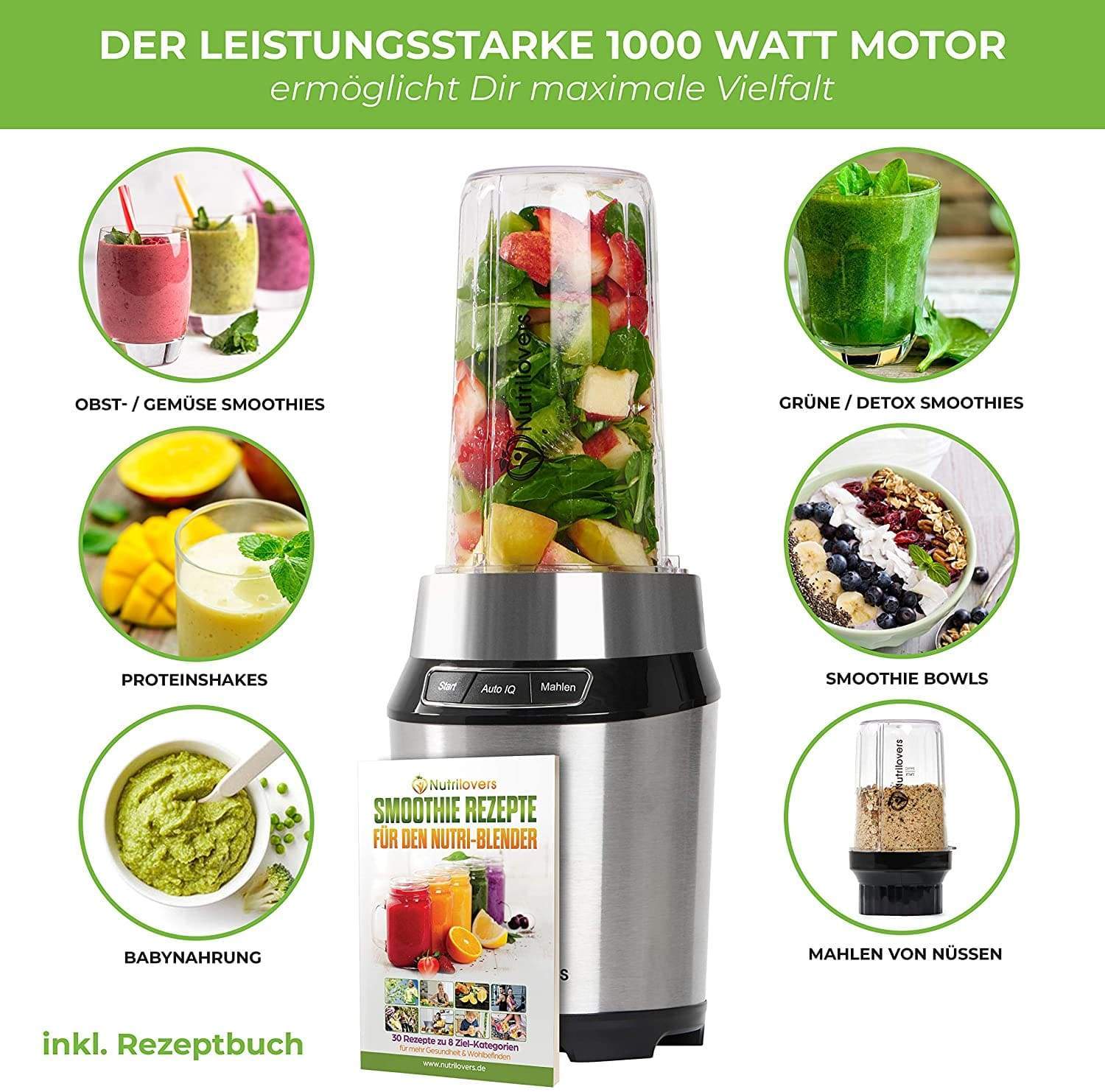 Nutrilovers Smoothie Maker NUTRI-BLENDER (B) Standmixer “Mix & Go” | 100% BPA-FREI WissenWasDrinIst