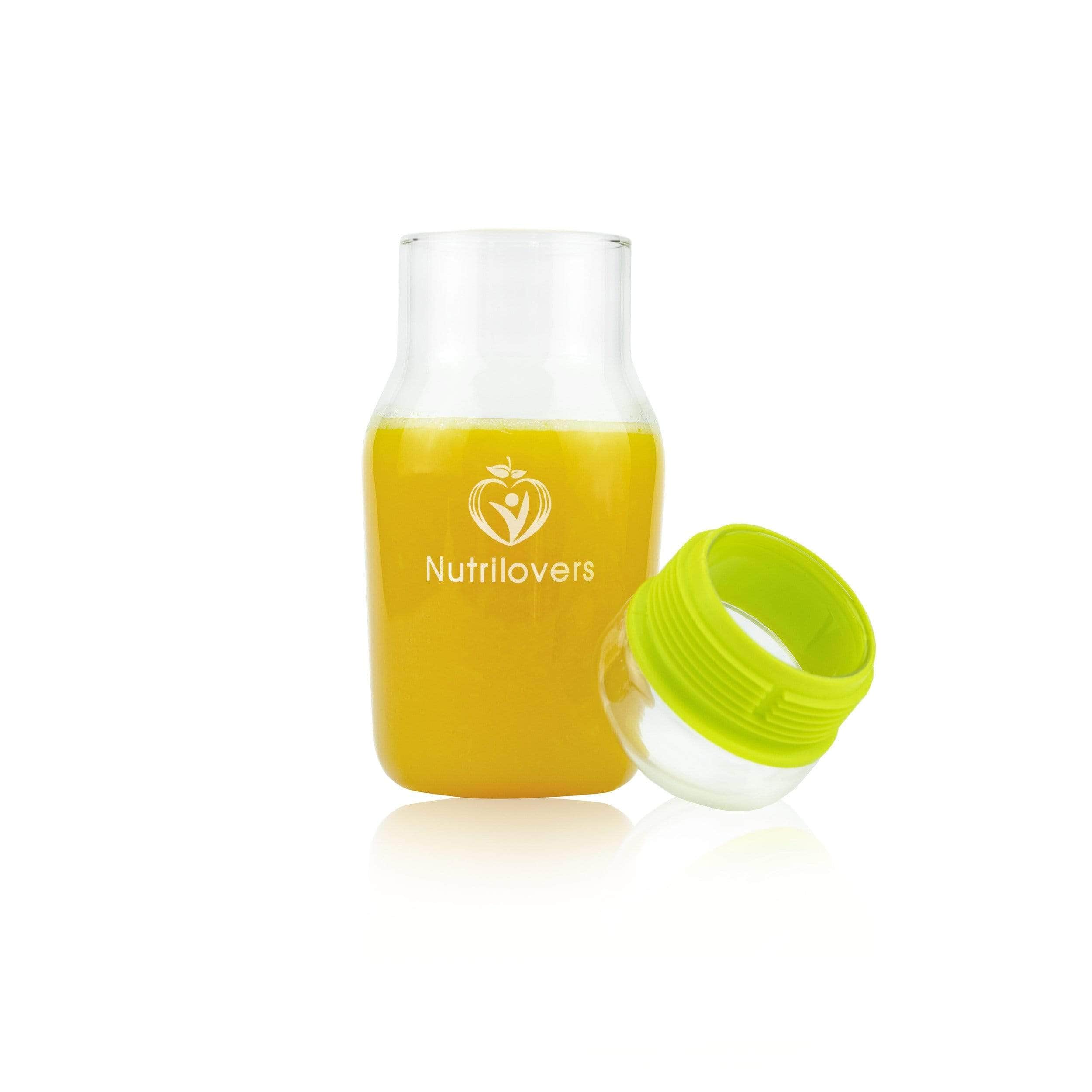 Nutrilovers Trinkflasche NUTRI-GOLD Trinkflasche aus Borosilikat-Glas mit Sleeve (BPA-frei) WissenWasDrinIst