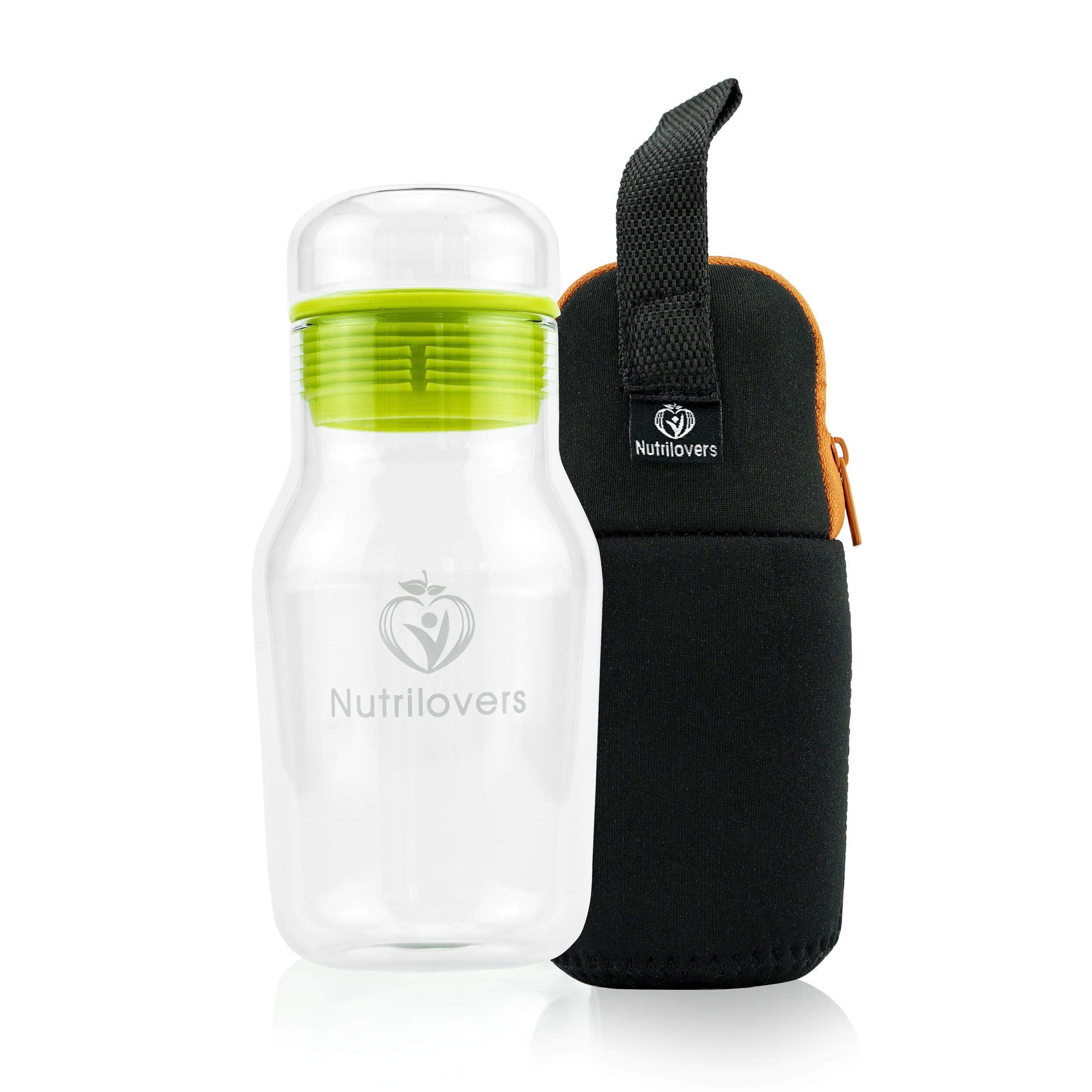 Nutrilovers Trinkflasche NUTRI-GOLD Trinkflasche aus Borosilikat-Glas mit Sleeve (BPA-frei) kuechengeraete haushaltsgeraete WissenWasDrinIst