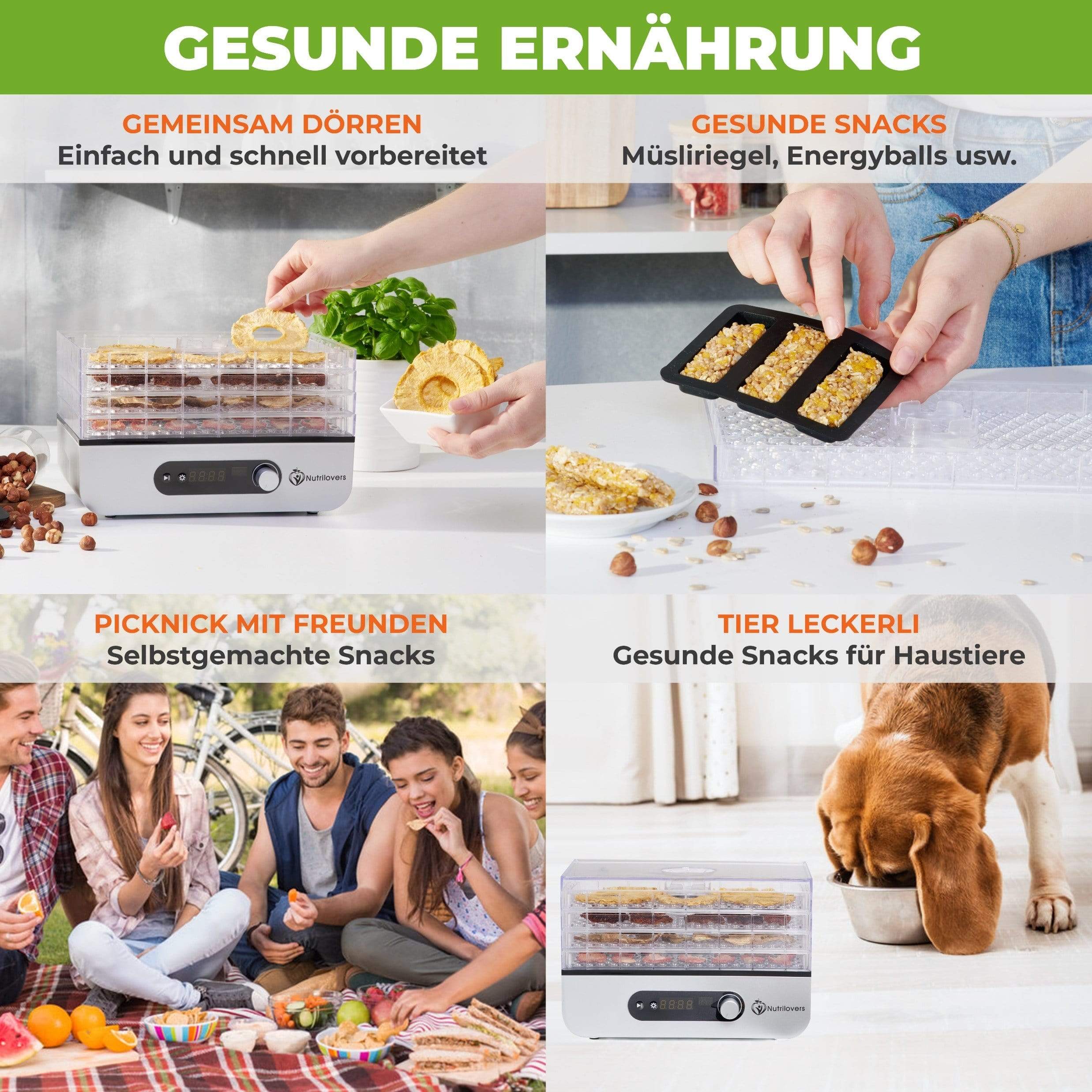 NUTRILOVERS | #WissenWasDrinIst Dörrautomaten NUTRI-DRY Dörrautomat - Dörrgerät mit Timer, inkl. Zubehör und Rezeptbuch | BPA-frei kuechengeraete haushaltsgeraete WissenWasDrinIst