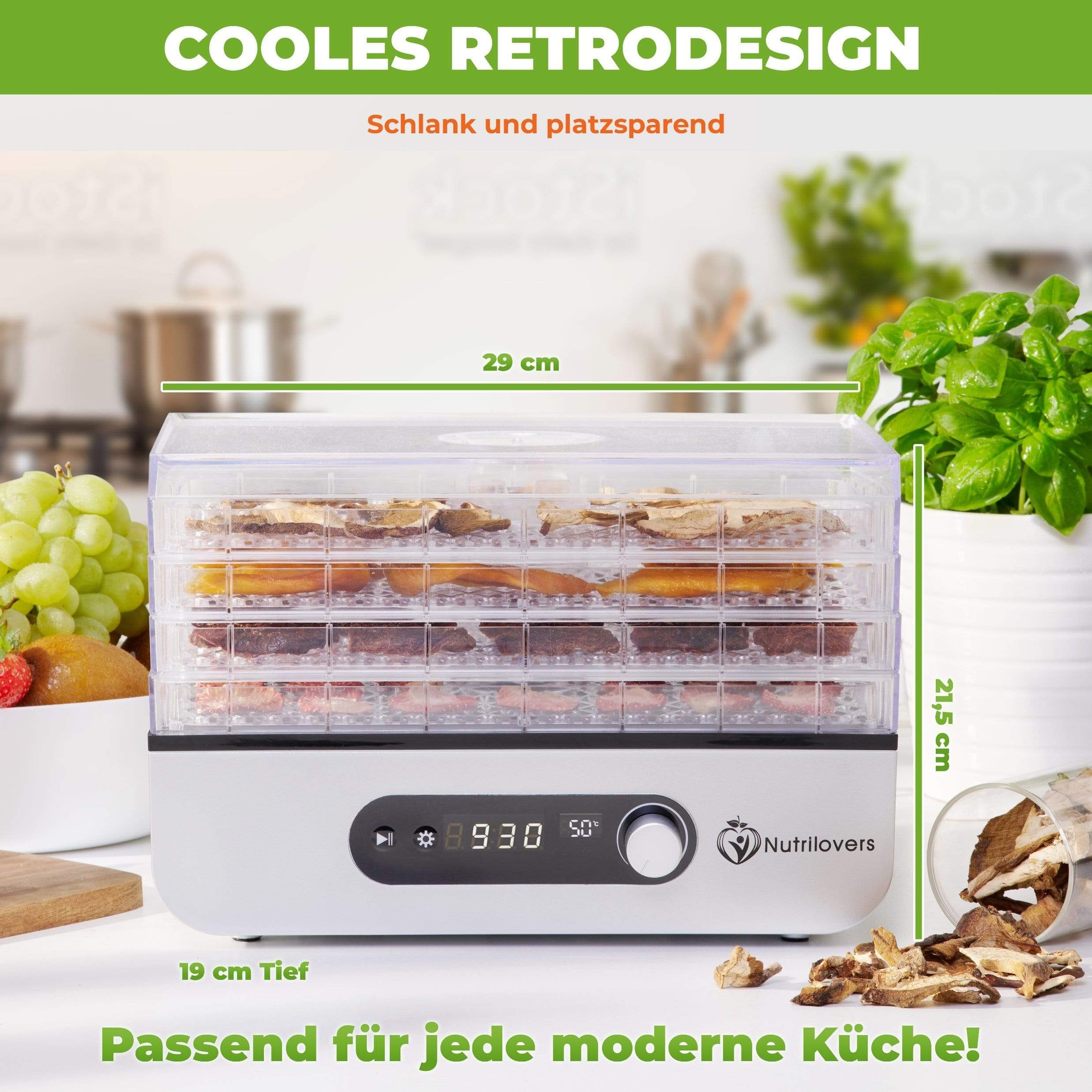 NUTRILOVERS | #WissenWasDrinIst Dörrautomaten NUTRI-DRY Dörrautomat - Dörrgerät mit Timer, inkl. Zubehör und Rezeptbuch | BPA-frei kuechengeraete haushaltsgeraete WissenWasDrinIst