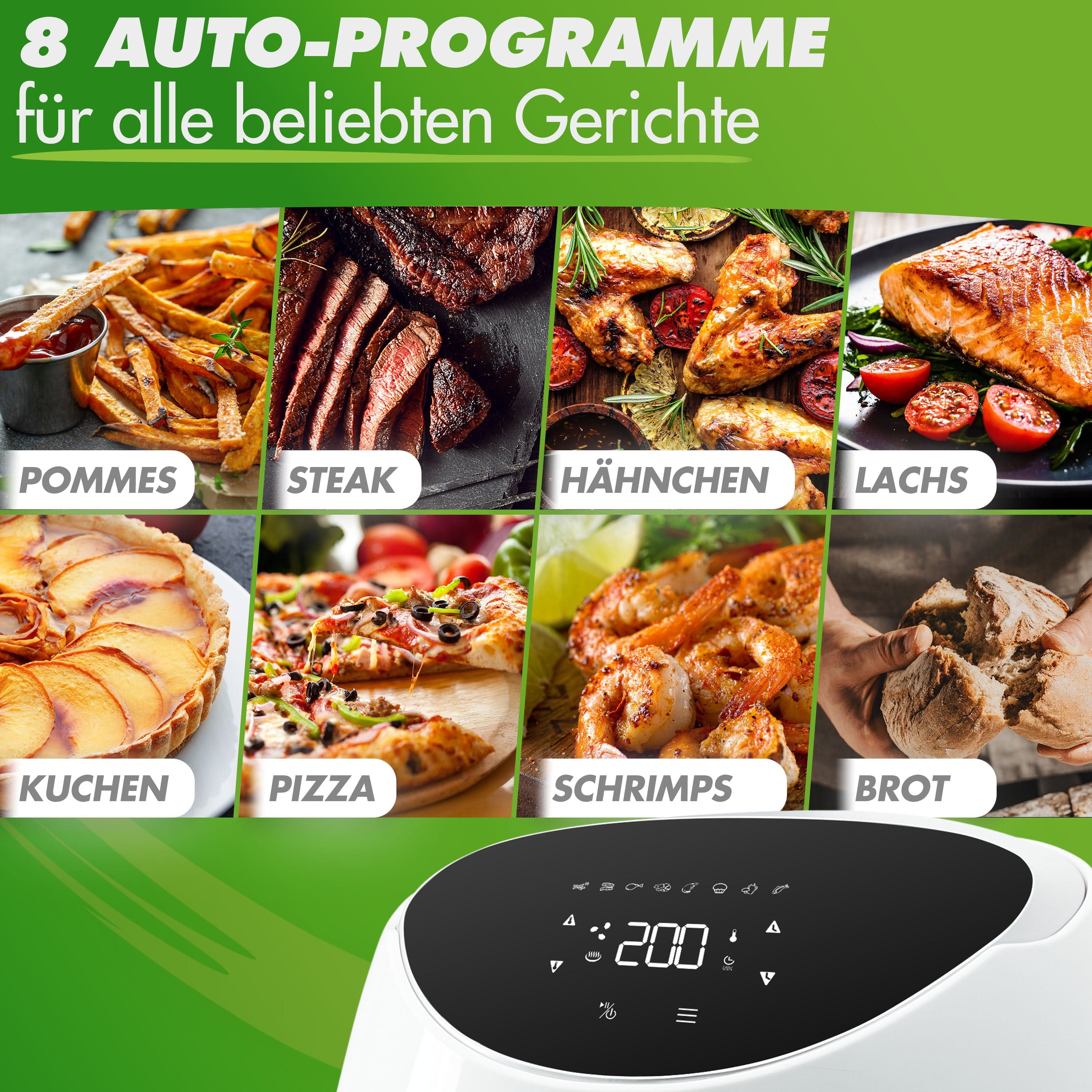 Nutrilovers Heißluftfritteuse NUTRI-FRYER Heißluftfritteuse XXL 2000W 5.0 L  | Cool Touch | Digital Touchscreen mit Timer inkl. Zubehör WissenWasDrinIst