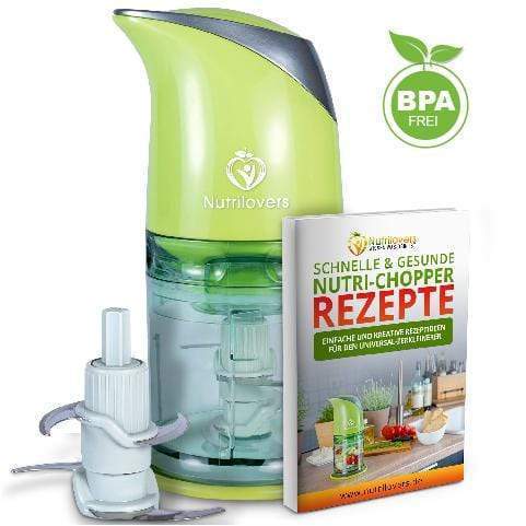 Nutrilovers Zerkleinerer NUTRI-CHOPPER (B) Multizerkleinerer elektrisch für Nüsse, Zwiebel, Obst & Gemüse -100% BPA-frei WissenWasDrinIst
