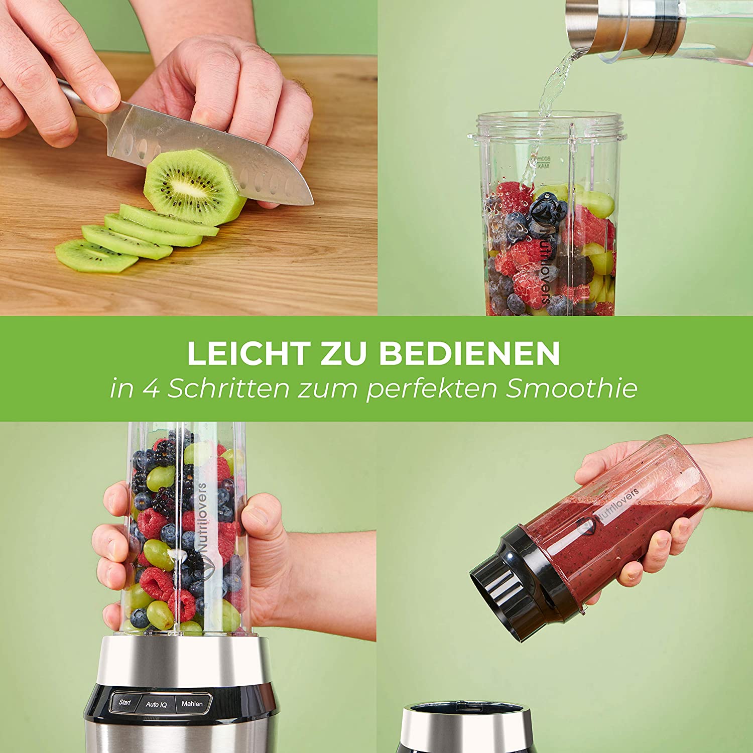 Nutrilovers Smoothie Maker NUTRI-BLENDER Standmixer “Mix & Go” [1000W] Smoothie-Maker WissenWasDrinIst