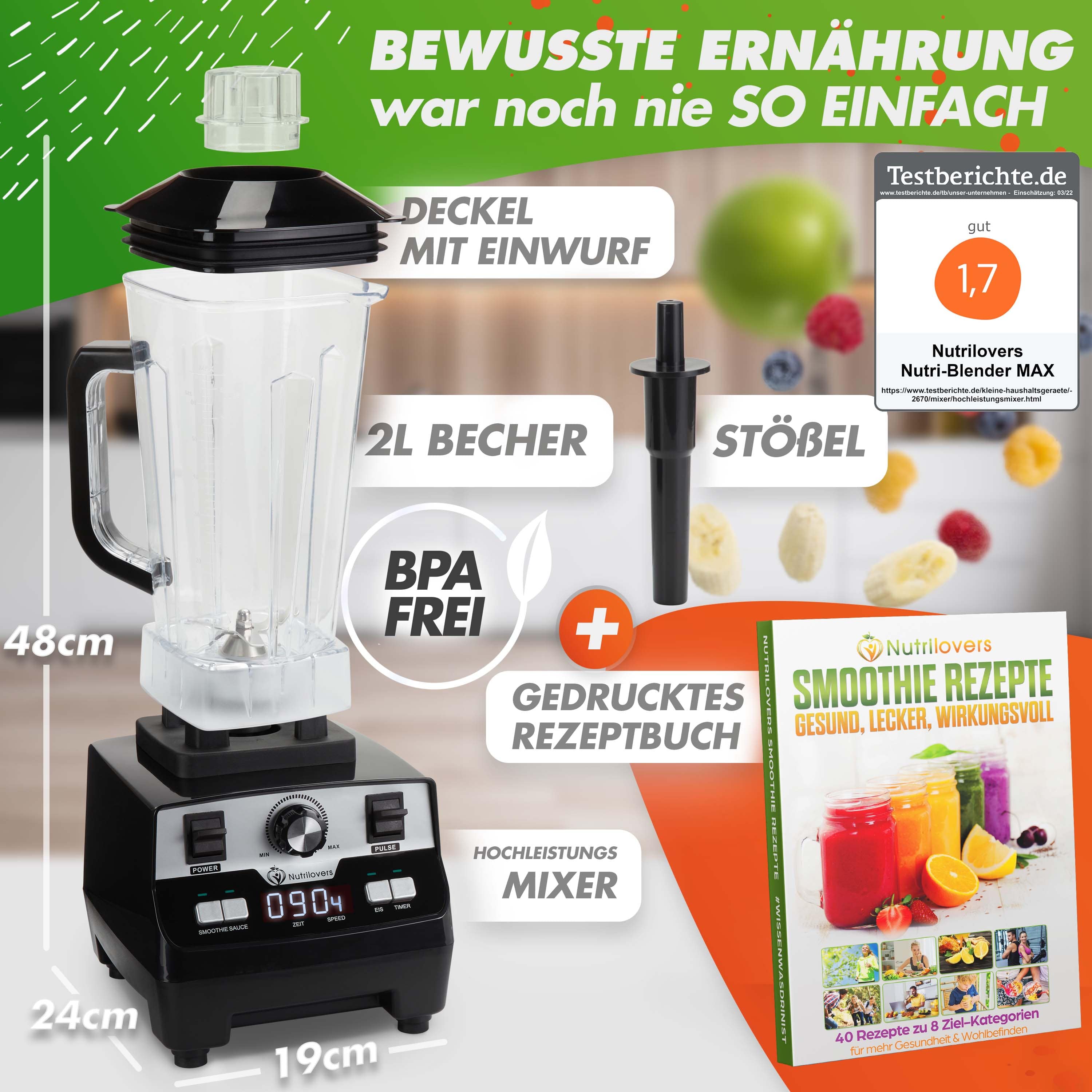 NUTRILOVERS | #WissenWasDrinIst Standmixer NUTRI-BLENDER MAX Hochleistungsmixer Standmixer [2000W] - 100% BPA-frei kuechengeraete haushaltsgeraete WissenWasDrinIst