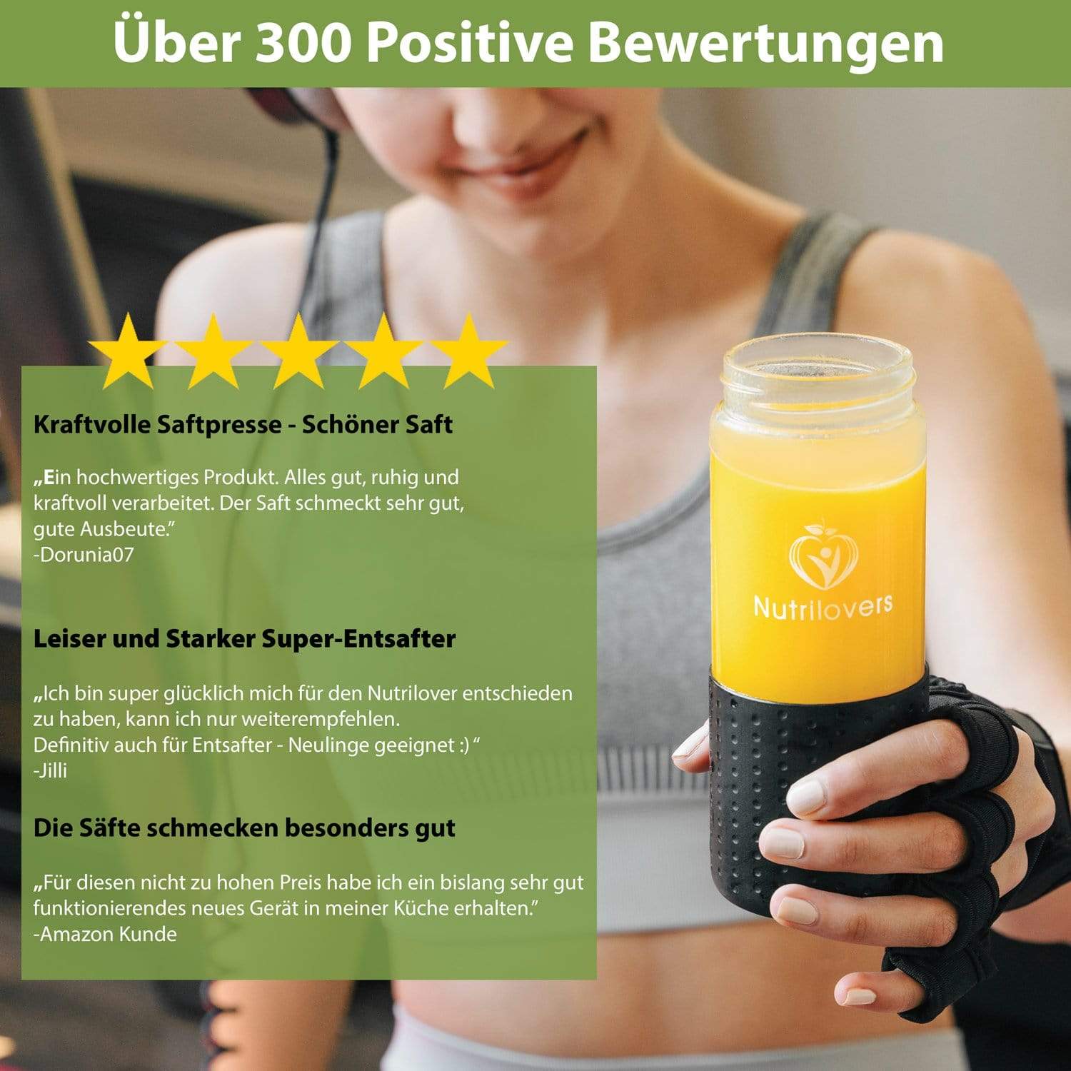 Nutrilovers Trinkflasche NUTRI-BOTTLE ICE Gefrierfeste Slow Juice Glasflasche (BPA-Frei) WissenWasDrinIst
