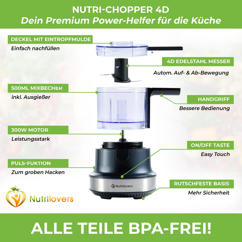 Nutrilovers NUTRI-CHOPPER 4D (B) Zerkleinerer Multifunktional| 100% BPA-frei